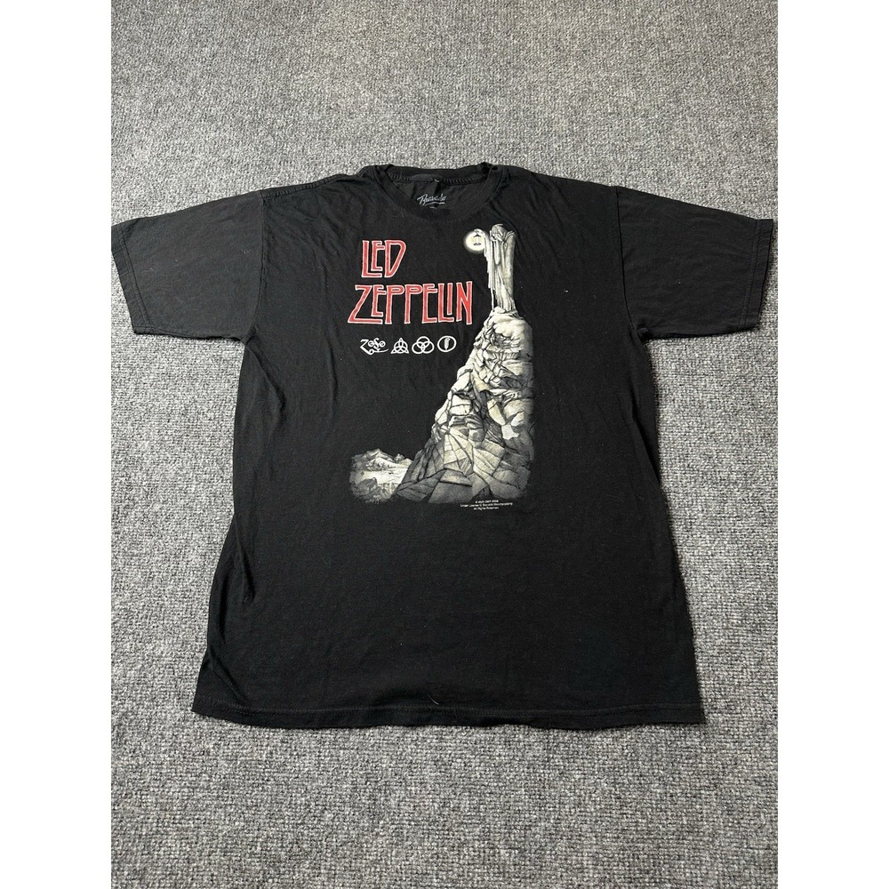 Mens 2008 Led Zeppelin Rock Band Graphic Black T Shirt, Size L